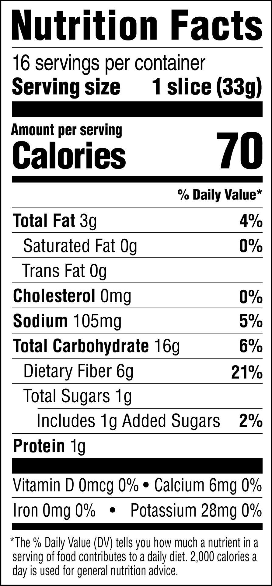 Nutrition Facts Seeded Bread Usa